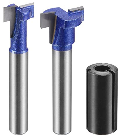 sourcing map 7/16 5/8 Diameter Keyhole Router Bit Set 1/4 Shank with 1/2 to 1/4 Router Collet Adapter, Carbide Tipped Wood Milling T-Slot Cutter