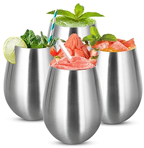 GOYADA Set of 4 Stainless Steel Egg-shaped Wine Glasses, 500ml Capacity, Unbreakable & Shatterproof, Modern Design for Indoor/Outdoor Use