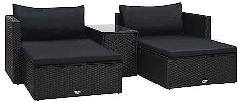 vidaXL Gartenmöbel 5-TLG. mit Auflagen Sofa Lounge Hocker Sitzgruppe Gartenset Ecksofa Gartensofa Sitzgarnitur Couchtisch Poly Rattan Schwarz