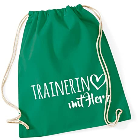 Huuraa Sportbeutel Trainerin mit Herz Geschenk 12 Liter Kelly Green Baumwolle Trainerin Präsent