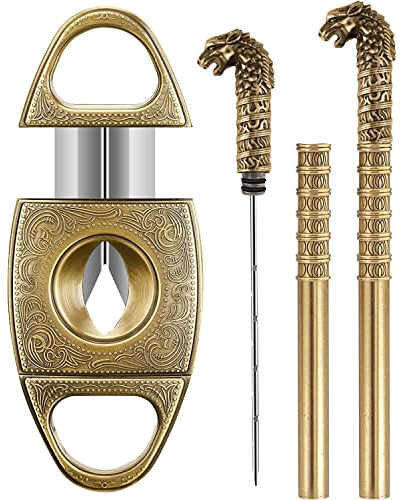 Scotte, Set di accessori per sigari con tagliasigari a V e a ghigliottina e bucasigari ad ago, di precisione, affilato