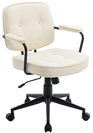 chairus Ergonomischer Bürostuhl PU Leder Schreibtischstühle Drehstuhl Verstellbarer Computerstuhl Modern Gepolsterter Arbeitsstuhl (Weiß)