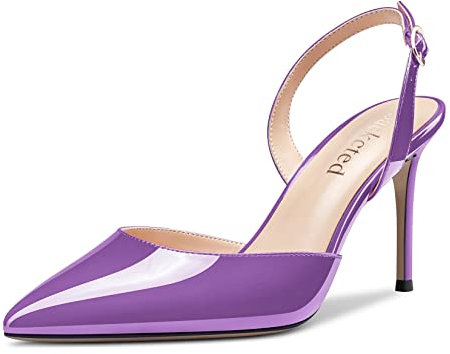 Saekcted Mujer Aguja Alto High Heel Slingback Correa Tobillo Pumps Slip-on Clear Dress de Boda Sandalias Puntiaguada Punta 8 CM Heels Morado 40 EU
