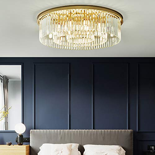 KinHall Modern Kronleuchter Kristall Gold, LED Pendelleuchte K9 Kristall Lüster Schöne Kristall Deckenleuchte für Flur, Wohnzimmer, Schlafzimmer, Esszimmer, Hotel