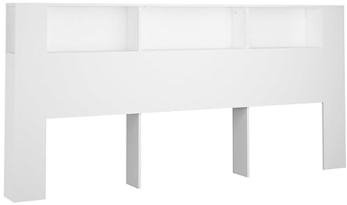 vidaXL Bett Kopfteil mit Ablagen und Regal, Wand- und Bücherregal-Kopfteil, Betthaupt, Schlafzimmer, Weiß, 220x18,5x104,5cm