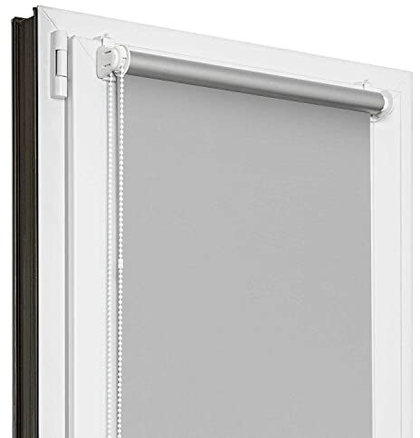 Estika Verdunklungsrollo Thermorollo ohne Bohren - 110 cm x 220 cm - Grau - 13 Stoff Farben, Rollos für Fenster ohne Bohren, Klemmfix rollos für Fenster innen (110 cm Stoffbreite)