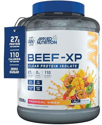 Applied Nutrition Beef-XP Clear Beef Protein Isolate - Tropical Vibes | 27g Protein per Serving, Hydrolysed Beef Protein Isolate, Dairy & Lactose Free, Zero Sugar, Low Fat - (1.8kg - 60 Servings)
