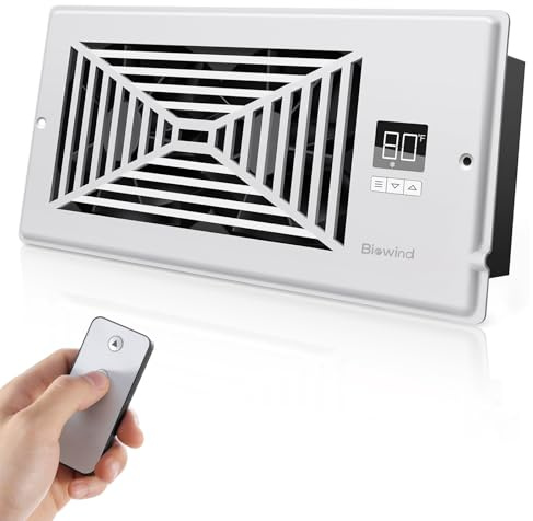 BIOWIND Smart Register Ventola di ventilazione, silenziosa, adatta a fori di registro da 10,2 x 25,4 cm, con telecomando e controllo termostato, ventola di raffreddamento CA per riscaldamento, colore: