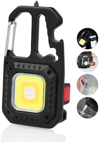 URAQT Mini LED COB Flashlight, 1000 Lumens 500mAh 7 Light Mode Upgraded Handheld Keychain Torch, Work Multifunctional Emergency LED Keyring Flashlight Rechargeable with Window Breaker Bottle Opener