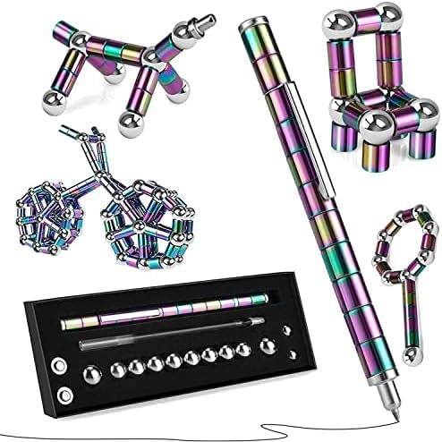 Multicolor Fidget Pen Magnetic, Decompression Magnetic Pen with Magnetic Balls and Blue Ink, Gadget for Kids Boys and Girls, Adult Fidget Toys, Fun Magnetic Toy Pen for Office Writing and School