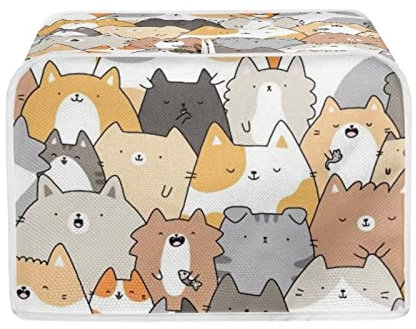 STUOARTE Cartoon Kittens Toaster Dust Cover Bread Maker Machine Cover with Top Handle, 2 Slice Toaster Appliance Dust-proof Cover Bakeware Protector Kitchen Home Decorative