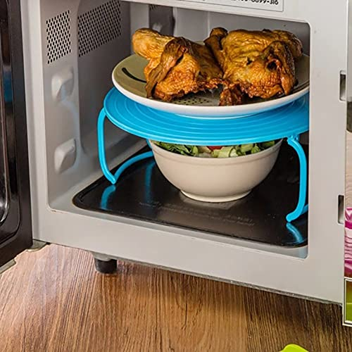 Edumov Plateau rond pliable pour micro-ondes, grille de cuisson à la vapeur, support en plastique, étagère à vapeur, support pour réfrigérateur, four, bleu