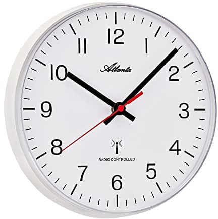 Atlanta 4532/0 Funk-Wanduhr, Weiß, aus Kunststoff, modern, mit gut ablesbaren arabischen Ziffern