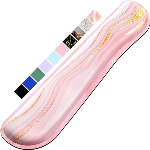 Gimars 44cm Repose Poignet Clavier Ergonomique en 63D Mousse à Mémoire, Support Tapis de Clavier Repose Gel Coude avec Base Antidérapant pour Anti-douleur frappe, Bureau Gamer Ordinateur, Rose doré