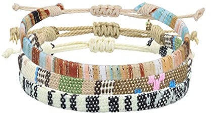 MONBEHJKA Bracelet Cheville Homme Bracelets Bresiliens 3 Pièces Bracelet Boho Femmes Set de Bracelets pour Femmes 18-36cm Bracelet Réglable Unisex Bracelet Tressé Style Ethnique Bijoux de Plage