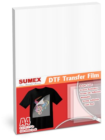 Sumex DTF Transfer Film Papier A4 Doppelseite 100Sheets PET Wärmeübertragung Papier für Epson Inkjet Drucker
