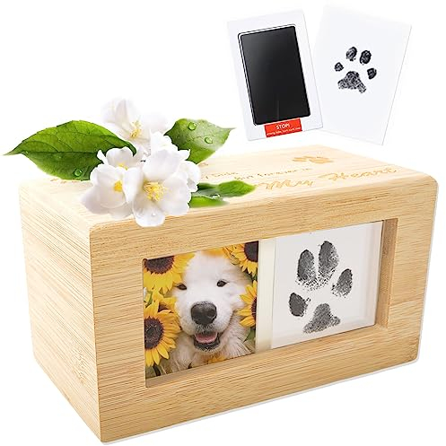 Erlsig Urne en bois pour chien chat urne avec cadre photo empreinte de patte