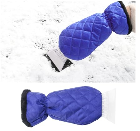 CGEAMDY Eiskratzer Mit Handschuh, Scheibenkratzer Auto Mit Handschuh, Auto Eisschaber Mit Wasserdichtem Handschuh, Auto Eiskratzer Gefüttertes Innenfutter(Blau)