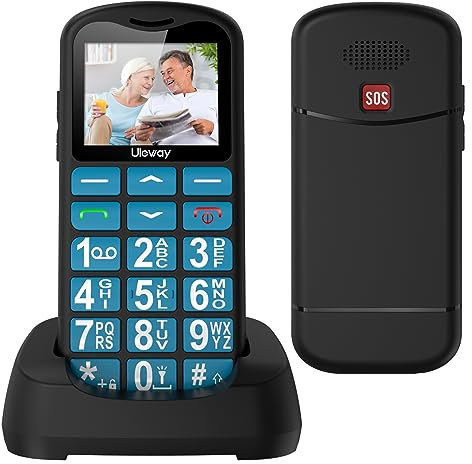 Tosaju 2G Big Button Mobile Phone for Elderly Unlocked Dual Sim Free Easy to Use Pay as You Go Senior Mobile Phones Basic Mobile Phone 1.77 LCD Display SOS Button 800 mAh Battery Blue