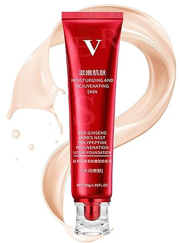 DOHV Foundation Wasserfest Rote Ginseng und Tauben Nest Peptide Haut Nährende Flüssige Foundation 1 oz (Lvory)