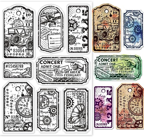 GLOBLELAND Vintage Etiket Transparente Silikonstempel Steampunk Label Klare Stamps Journal Tags Silikonstempel Für Kartengestaltung DIY Prägung Journaling