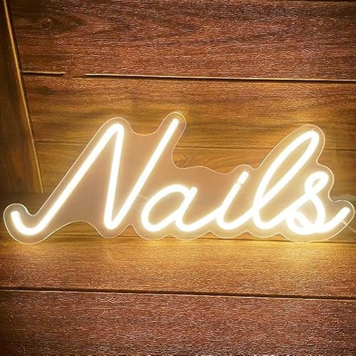 Nails Neon Light Sign Dimmable warm white Neon Light with Transparent Back Decorative Light (Nails Warm White)
