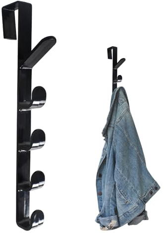 DEARBAG Au-Dessus du Crochet De Porte, Porte-Manteaux de Porte à Suspendre, Crochets de Porte Cinq-lien Verticaux, Serviettes Manteaux Crochets, pour Salle de Bain, Cuisine, Chambre, Noir