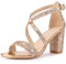 Perphy Glitter Sparkly Dress Pumps Open Toe Crisscross Strap Chunky Heel Sandals for Women Rose Gold 4 UK/Label Size 6 US
