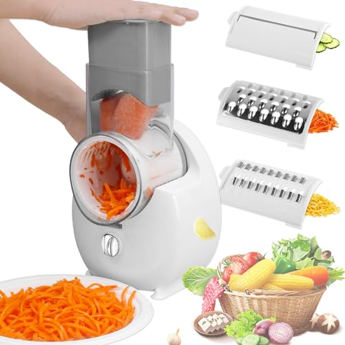 Râpe à fromage rotative, râpe électrique pour fruits et légumes avec 3 lames rechargeable par USB, pour une coupe plus rapide et facile, râpe à tambour rotative idéale pour concombre, carottes 17 x 17