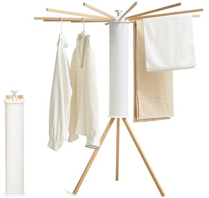 JOOM Stativ Wäscheständer, Kleiderständer, tragbar und faltbar, platzsparend, Wäscheständer - Trockengestell Kleidung 12 Stangen Holz