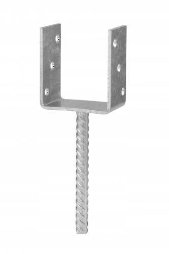 BK SHOP Pfostenträger U-Form zum Einbetonieren | Stützenfuß 141 x 120 x 60 mm | Pfostenanker Verzinkter Stahl 4 mm | Bodenanker für Holzpfosten | Pfostenschuh für Terrassen und Zäune