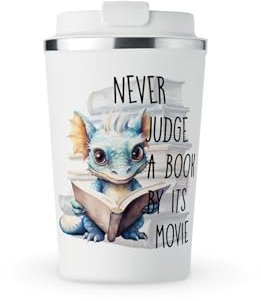 MAXIKIWI - Doppelwandiger, auslaufsicherer Thermobecher aus Edelstahl mit Deckel, hält Getränke warm und kalt - Dragon Judge Book Movie Saying - 350 ml, TU35WH000120