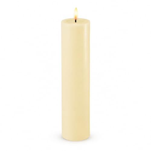 ReWu LED Kerze Deluxe Homeart, Indoor LED-Kerze mit realistischer Flamme auf einem Echtwachsspiegel, warmweißes Licht - Creme 5 x 20 cm