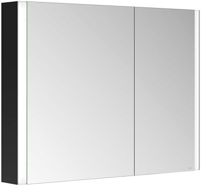 Keuco Royal Linde LED Spiegelschrank mit 2 Türen, 100 cm, Made in Germany, Vorbau, asymmetrisch, Aluminium-Korpus, Seiten schwarz matt, Beleuchtung dimmbar