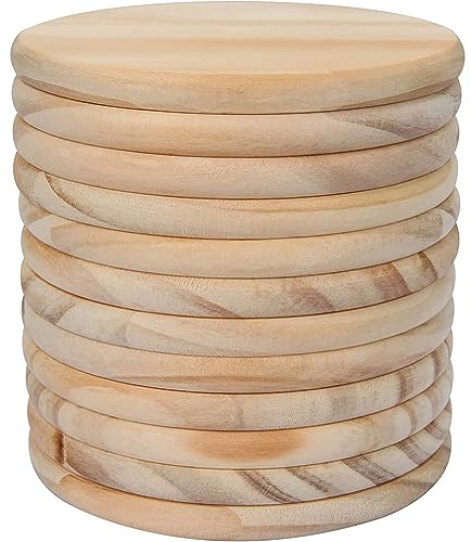 Lidzopas Lot de 10 Dessous de Verre Bois Brut, Dessous de Verre Ronds en Bois Brut - pour Bricolage, Peinture, Pyrogravure