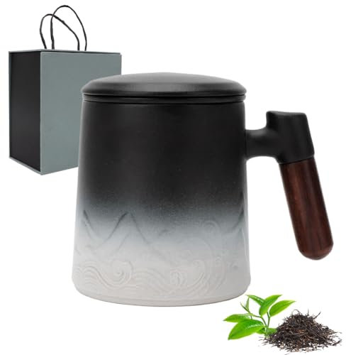 LOMUG Tasse à thé avec couvercle et passoire, 450 ml, grande tasse à thé avec infuseur, en céramique, pour un usage quotidien et au bureau, cadeaux pour papa, grand-père, famille et amis