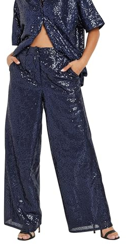 PixieGirl Petite Black Sequin Embellished Wide Leg Trousers Petite