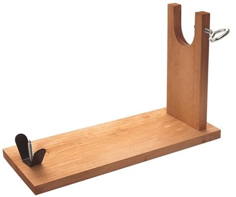 Well Home - Jamonero en Madera de Pino 40x16x23cm, con herraje en V con pincho y fijación pezuña con Tornillo Acero