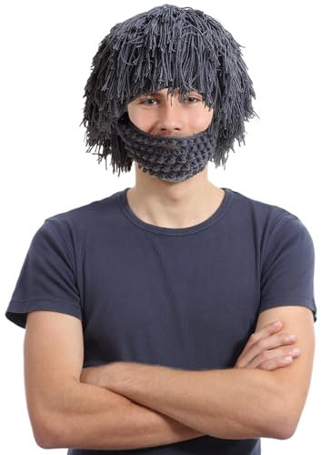 Angenster Bartmütze Winter Lustige Bart Hüte Unisex Warm Bart Maske Gestrickt Mütze Geschenk für Halloween Weihnachten Cosplay (Grau, Adults)