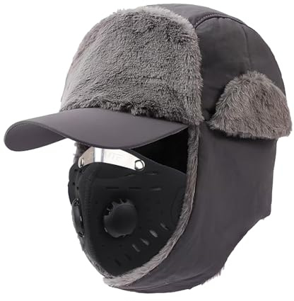 JIAHG Chapka d'hiver Homme Casquette Chaud Épais avec Cache-Oreilles et Masque Visage Chapeau de Trappeur Doublure Polaire Cagoule de Ski Neige Cyclisme Camping Randonnée