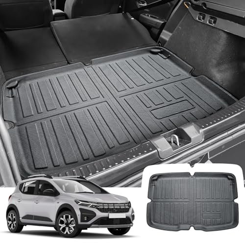 CDEFG Kompatibel mit Dacia Sandero 3 / Sandero Stepway 3 III 2021-2023 2024 Kofferraumwanne TPE Kofferraummatte Wasserdicht Anti-Staub Wanne Car Cargo Trunk Tray Auto Sandero 3 Zubehör