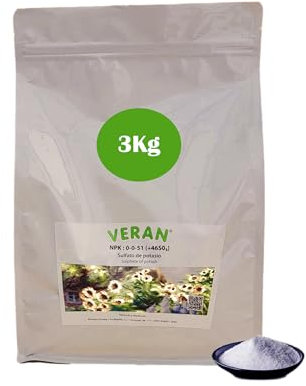 VERAN | Fertilizante Plantas de Flor, Jardin, Huerto y Acuario NPK 0-0-51 3Kg | Hidrosoluble | Fertilizante Plantas Acuario | Abono Rico en Potasio | Consigue Frutas más Grandes y Sabrosas