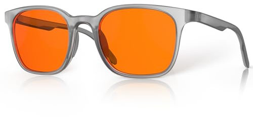 Bloomoak Gaming Glasses | Blue Light Blocking Glasses | Comfortable | Anti Glare, Fatigue, Eyestrain | Computer,Screen,Phone (Square- M, Orange - Frosted Gray Transparent Frame)