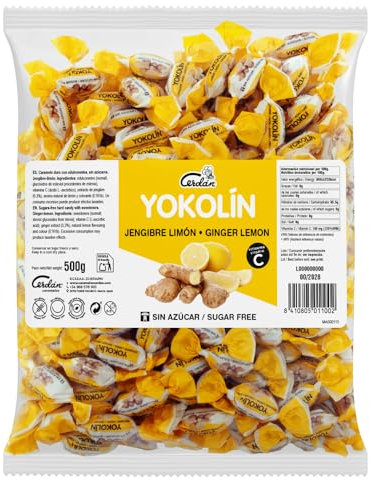 Caramelos Cerdán - Caramelo sin Azúcar Yokolín, Sabor Jengibre Limón con Vitamina C | Bolsa de 150 uds - 500grs | Caramelo Duro Sin Gluten ni Alérgenos, Ideal para Fiestas y Cumpleaños