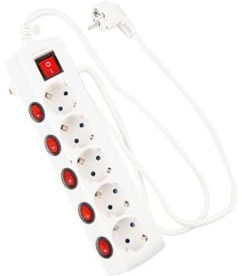 Multiprise Blanche avec interrupteurs individuels 1,5 m, 3680 W