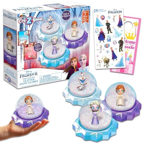 Disney Frozen II CRA-Z-Snow Make Your Own Glitter Snow Globes Kit Set for Kids - Bundle of Disney Snow Globes, Stickers, More | Frozen Snowdome for Girls, Boys