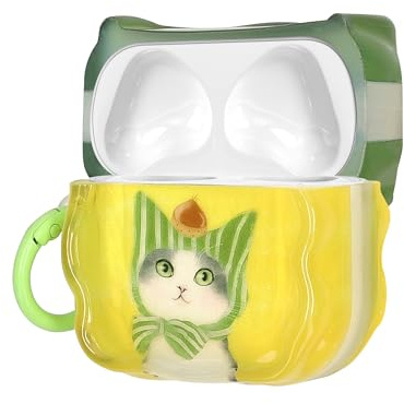kwmobile In-Ear Kopfhörer Case für Apple Airpods 4 Hülle mit Karabiner - Headphones Case - Earphones Cover Etui - Katze & Kastanie