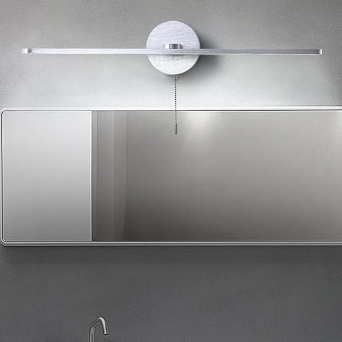 LED Spiegelleuchte Badezimmer Wandleuchten mit Zugschalter Bilderleuchte Modern Aluminium Wandbeleuchtung Wasserdicht Wandlampen Badschrank Schminktisch Schlafzimmer (Silbernes Neutrales Licht,60cm)