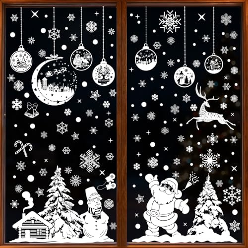 Nepfaivy Fensterbilder Weihnachten Fensterdeko Selbstklebend 260PCS - Schneeflocken Weihnachtsdeko Fenster Wiederverwendbar, Fenstersticker Fensteraufkleber Winter für Fenster Weihnachten Deko