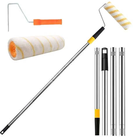 Farbrolle Set - 1.2/1.9m Farbrollerstange Mit Abnehmbarem Teleskopgriff - Enthält 4/6-teilige Teleskopstange Aus Edelstahl,1/4 Teiligen Farbrollerpinsel,für Büro Haus Schule Decke Wandmalerei